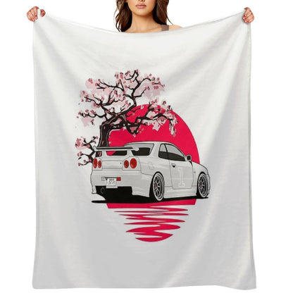 R34 GTR Japan White Throw Blanket