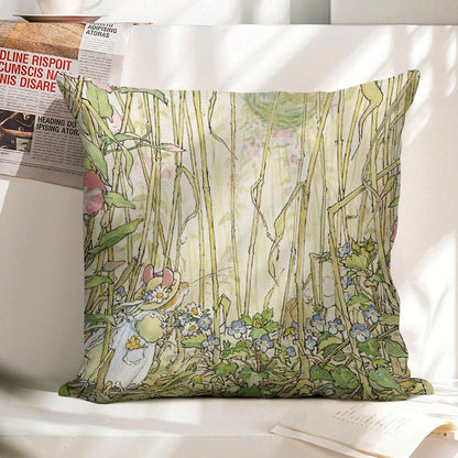 Primrose Gathering Flowers Linen Throw Pillow Cover