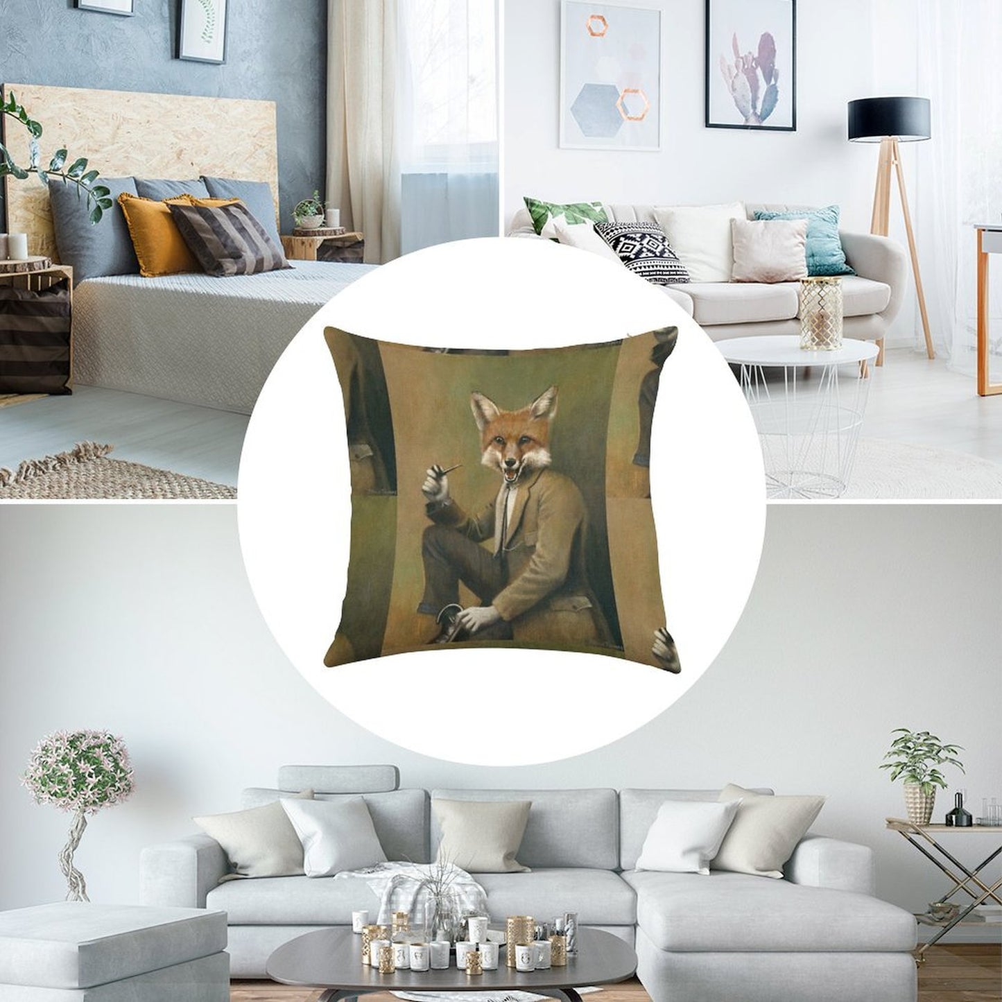 Vintage Mr Fox Linen Throw Pillow Cover