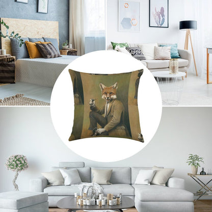 Vintage Mr Fox Linen Throw Pillow Cover