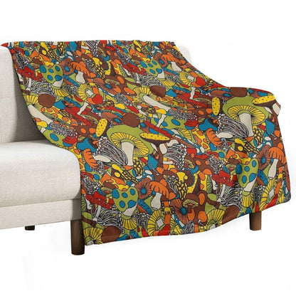 70s Psychedelic Mushroom Throw Blanket