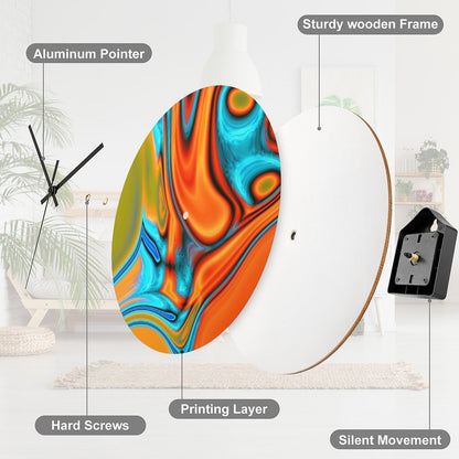 Vivid Modern Southwest Hipster Turquoise Orange Swirls Wall Clock