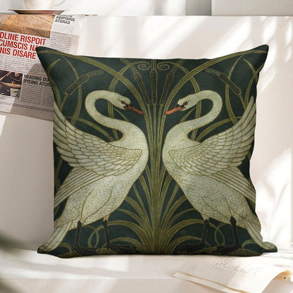 Art Deco - Swan, Rush, And Iris Linen Throw Pillow Cover