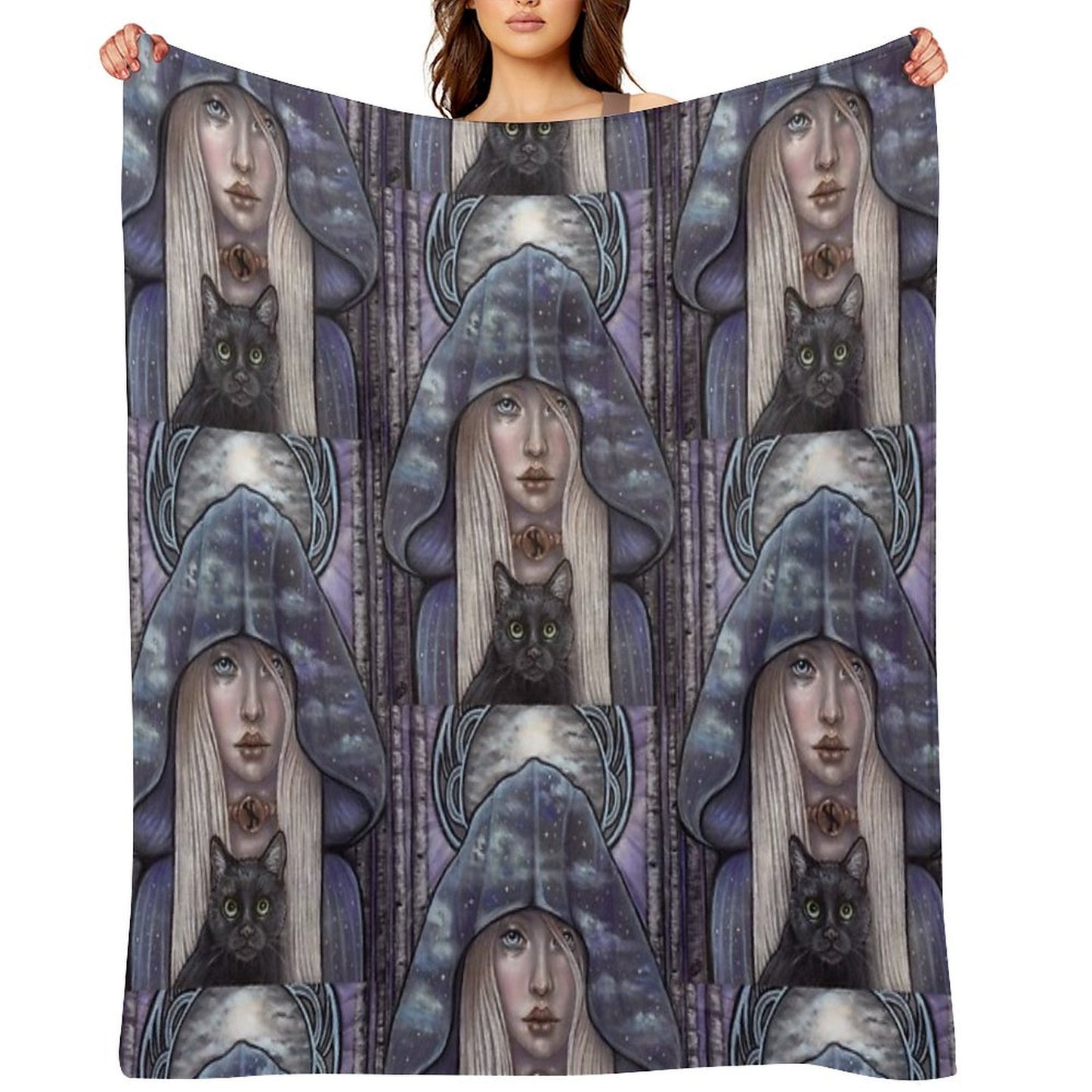 Nauthiz Rune Maiden Black Cat Sorceress Throw Blanket