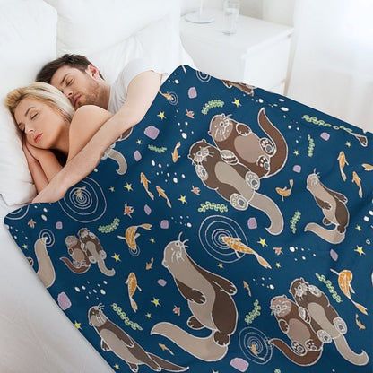Sea Otters at Night Throw Blanket
