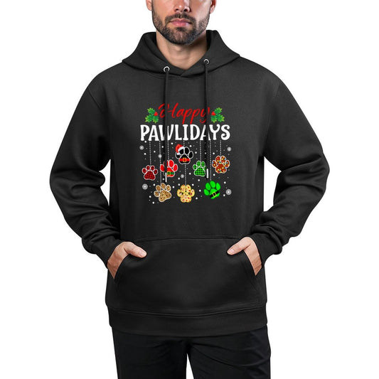 Happy Pawlidays Funny Christmas Dog Paw Xmas Dogs Lover Gift Men Women Kids Customizable Surface Hoodie