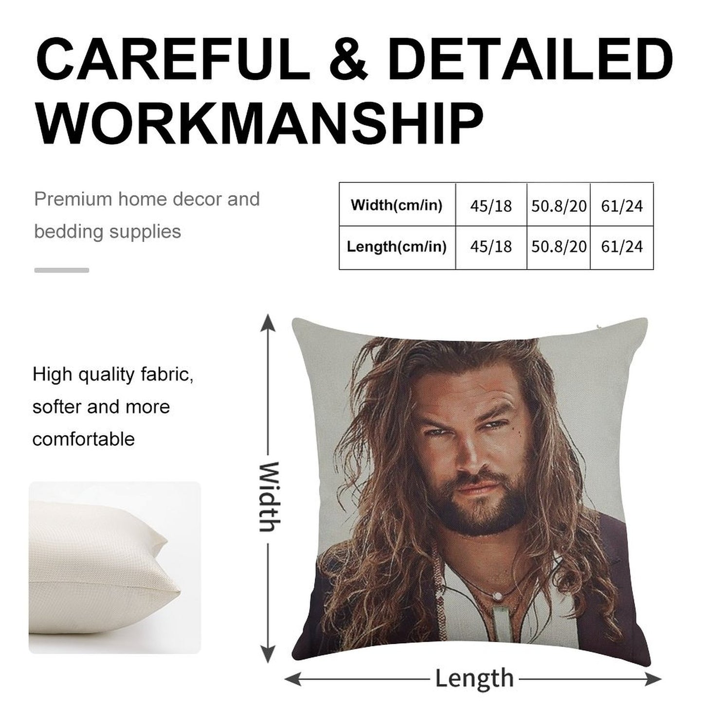 Jason Momoa Linen Throw Pillow Cover