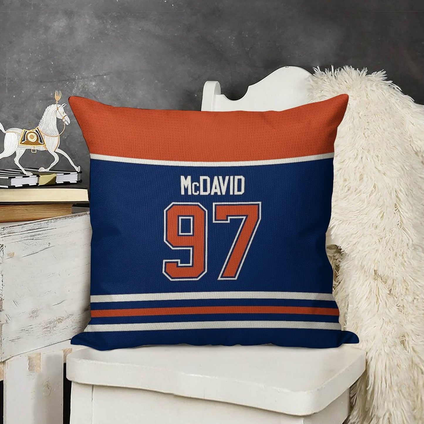 Edmonton Oilers Connor McDavid Home Jersey Back Phone Case Linen Throw Pillow Cover