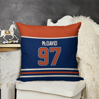 Edmonton Oilers Connor McDavid Home Jersey Back Phone Case Linen Throw Pillow Cover