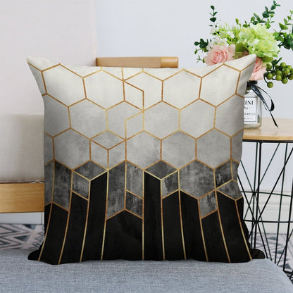 Charcoal Hexagons Linen Throw Pillow Cover