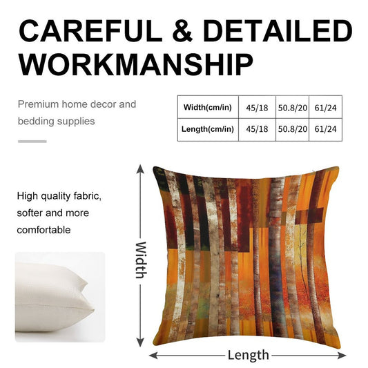 Abstract Forest Orange Stripes Linen Throw Pillow Cover