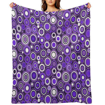 Ultra Violet, Purple And White Circle Retro Pattern Throw Blanket