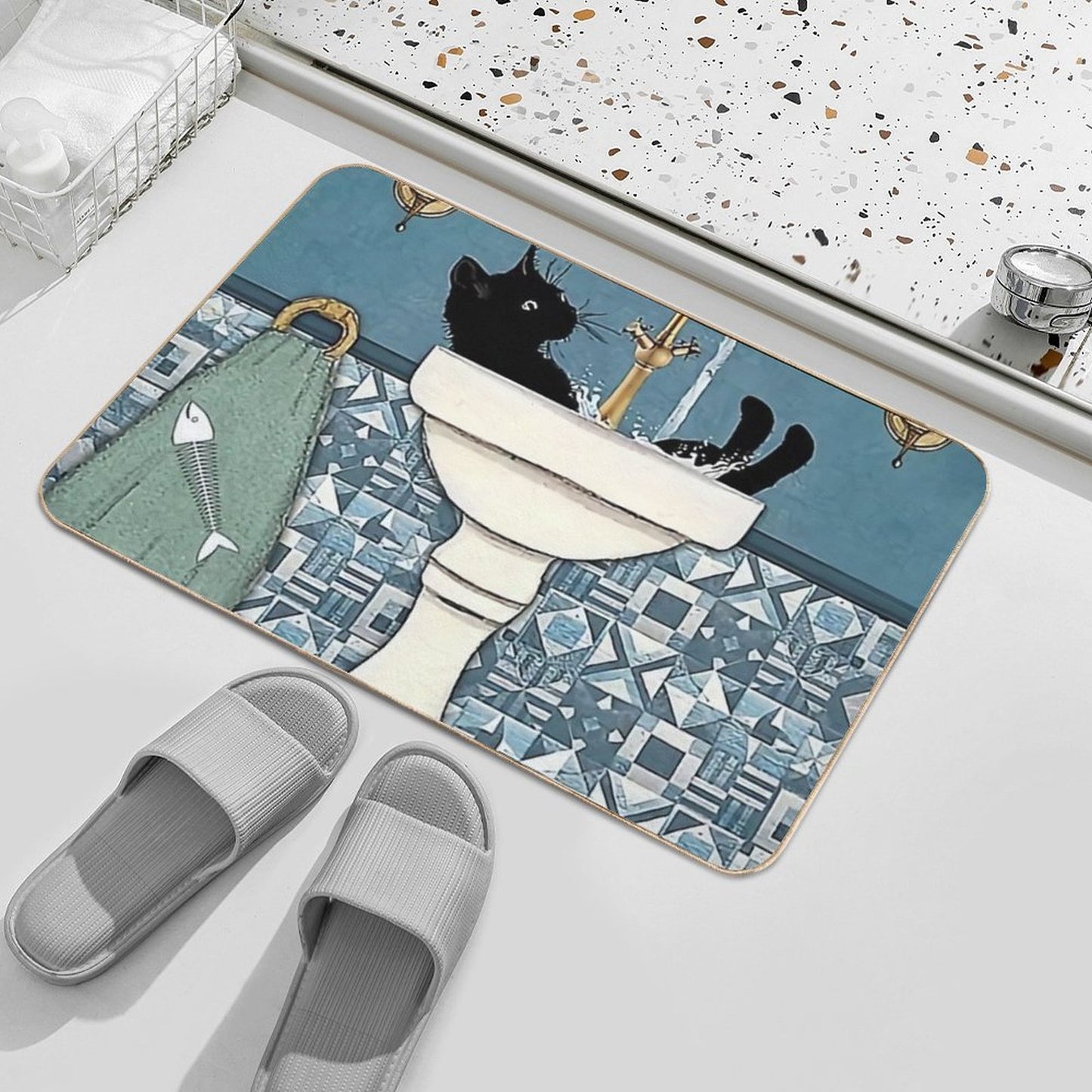 Beauty Black Cat Wash Your Paws Bath Mat