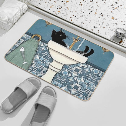 Beauty Black Cat Wash Your Paws Bath Mat