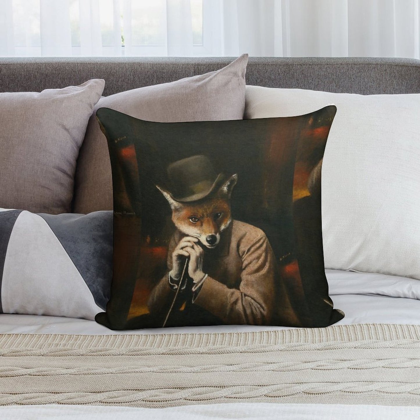 Edwardian Gentleman Fox Soft Multiple Sizes Throw Pillow