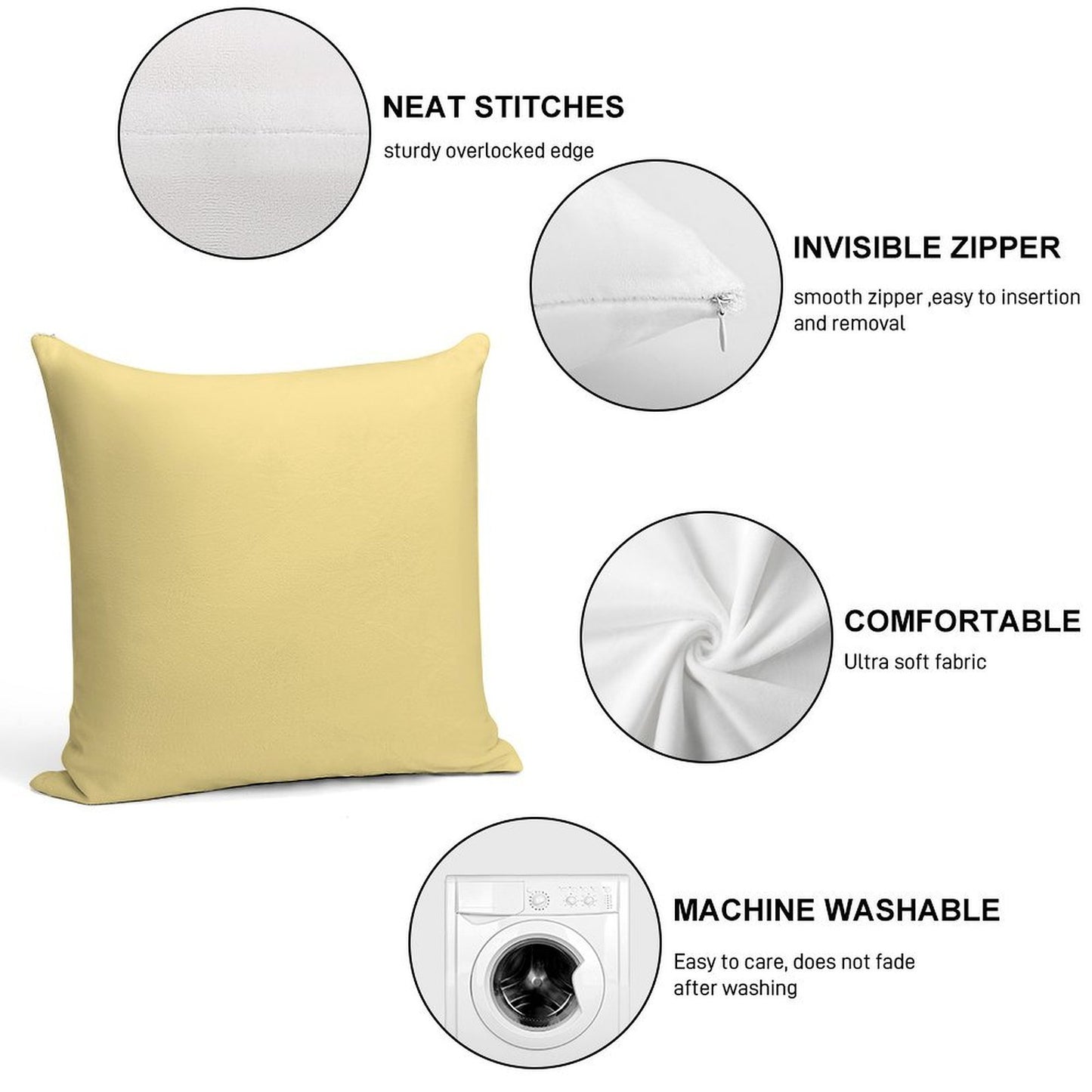 Pale Yellow Solid Colour Soft Style Accent Throw Pillow