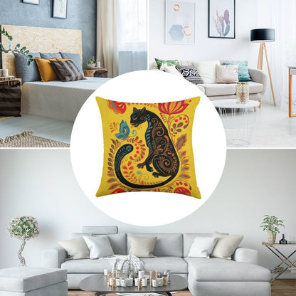 Panther & Butterfly Folk Art Linen Throw Pillow Cover