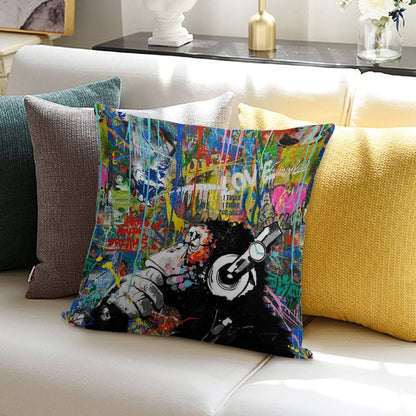 Monkey Thinker - Banksy Urban Contemporary Colorful Street Art -  DJ Chimp Soft Easy Maintenance Throw Pillow