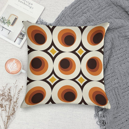 1970s Orange Mid-Century Modern Circle 1 Soft Shrink-Resistant Throw Pillow