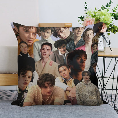 Louis Partridge Collage Linen Throw Pillow Cover