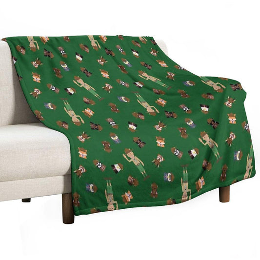 Wood Badge Patrol Critters - Baden-Powell Pattern - Green Throw Blanket