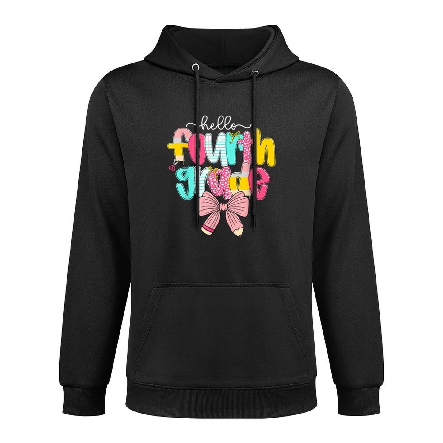 Preppy Hello 4th Grade Teacher Coquette Bow Back To School Colorfast Hoodie