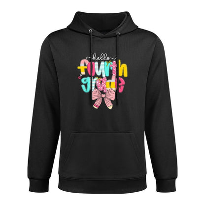 Preppy Hello 4th Grade Teacher Coquette Bow Back To School Colorfast Hoodie