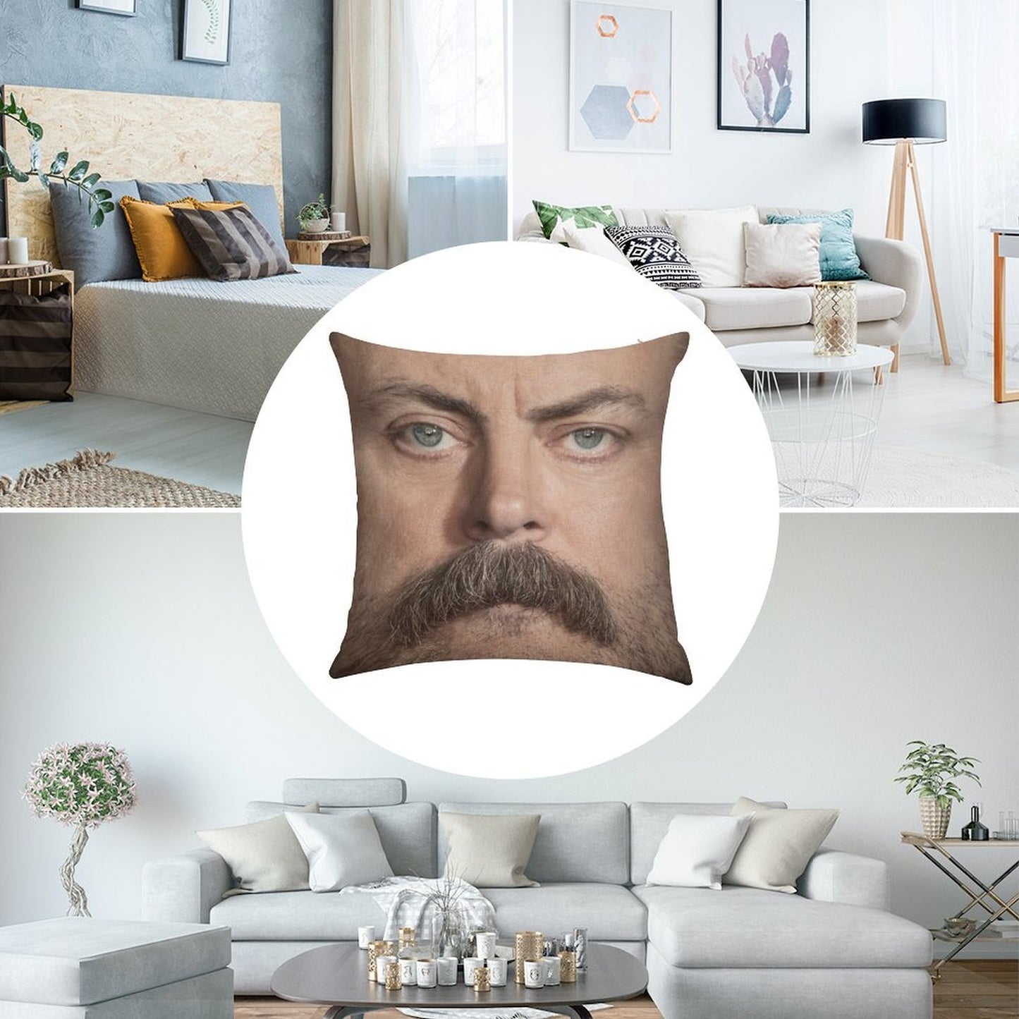 Ron Swanson  Nick Offerman Face Throw Pillow Linen Throw Pillow Cover