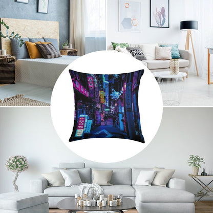 Blue Tokyo Alleys Linen Throw Pillow Cover