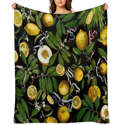 Lemon Tree - Black Throw Blanket