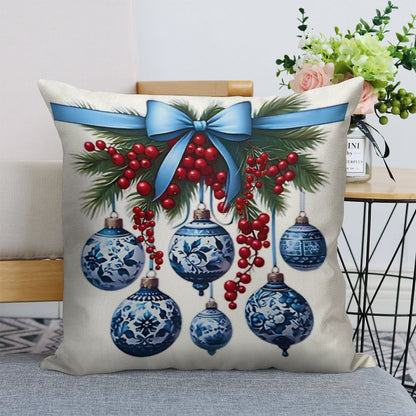 Chinoiserie Christmas Holiday. Blue And White Linen Throw Pillow Cover