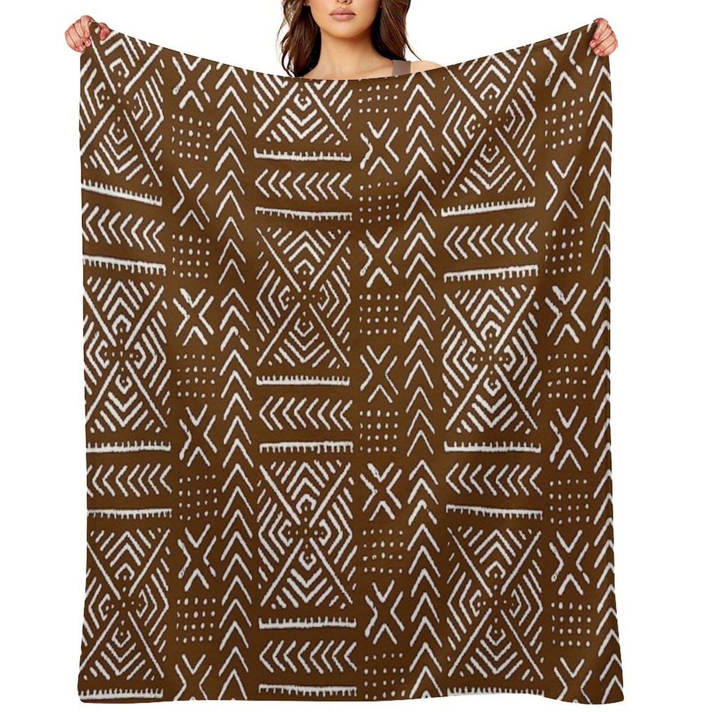 Line Mud Cloth  Brown Throw Blanket