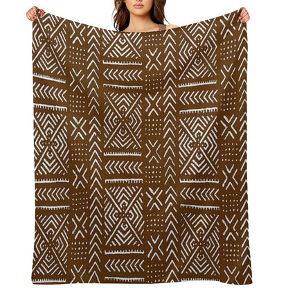 Line Mud Cloth  Brown Throw Blanket