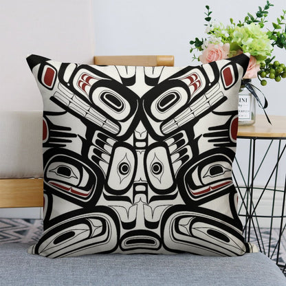 Pacific Northwest Orca Raven Bear Totem Formline Hiada Salish Style First Nations Native American Linen Throw Pillow Cover
