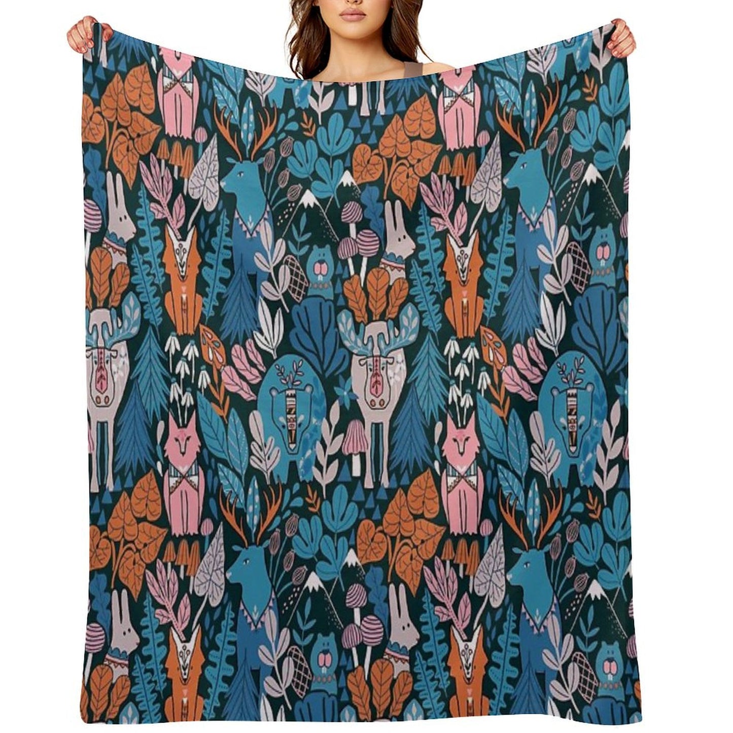 Animals of Canada. Forest, Plants, Mountains, Mushrooms Throw Blanket