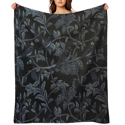 Medieval Floral Raven Throw Blanket