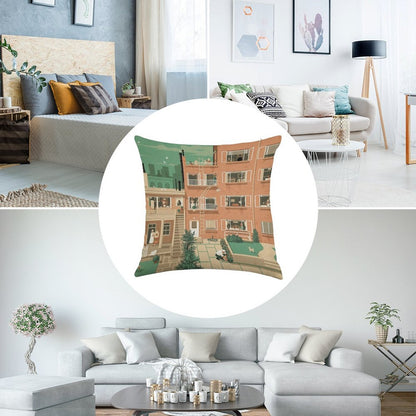Travel Posters - Hitchcock's Rear Window - Greenwitch Village New York Linen Throw Pillow Cover