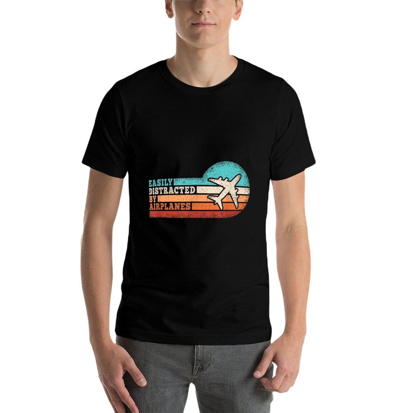 Easily Distracted By Airplanes Funny Pilot Aviation Men Comfortable T-Shirt