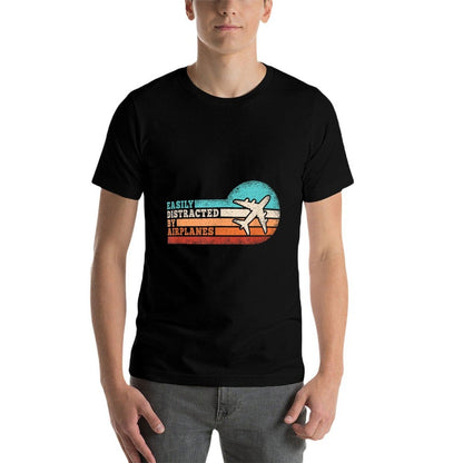 Easily Distracted By Airplanes Funny Pilot Aviation Men Comfortable T-Shirt