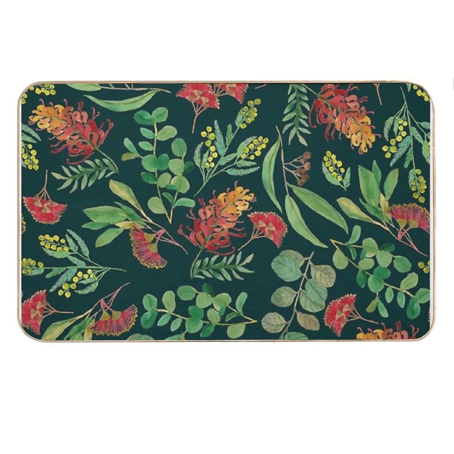 Australian Botanical Flowers And Foliage Eucalyptus Green Bath Mat