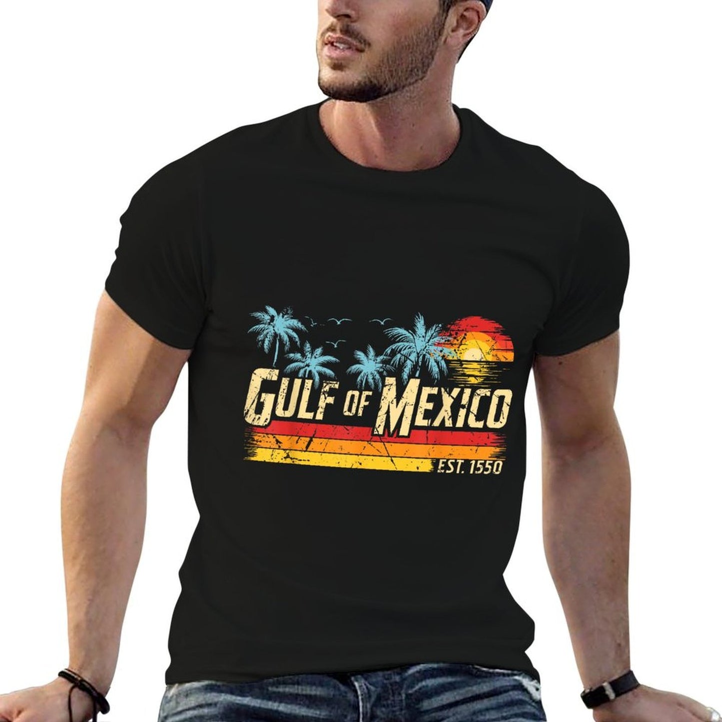 Gulf of Mexico Forever Retro Vintage Beach Mens Women  High-quality Stitching T-Shirt