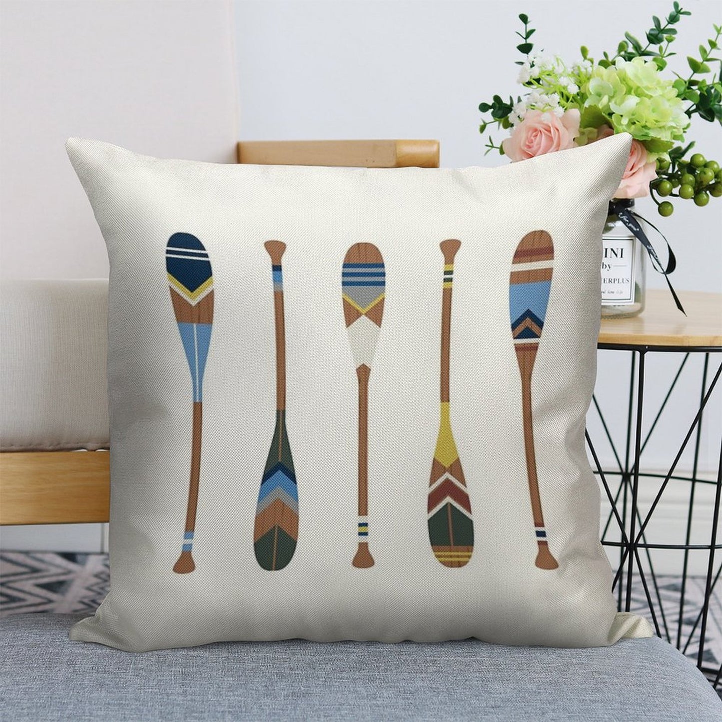 Painted Oars Linen Throw Pillow Cover