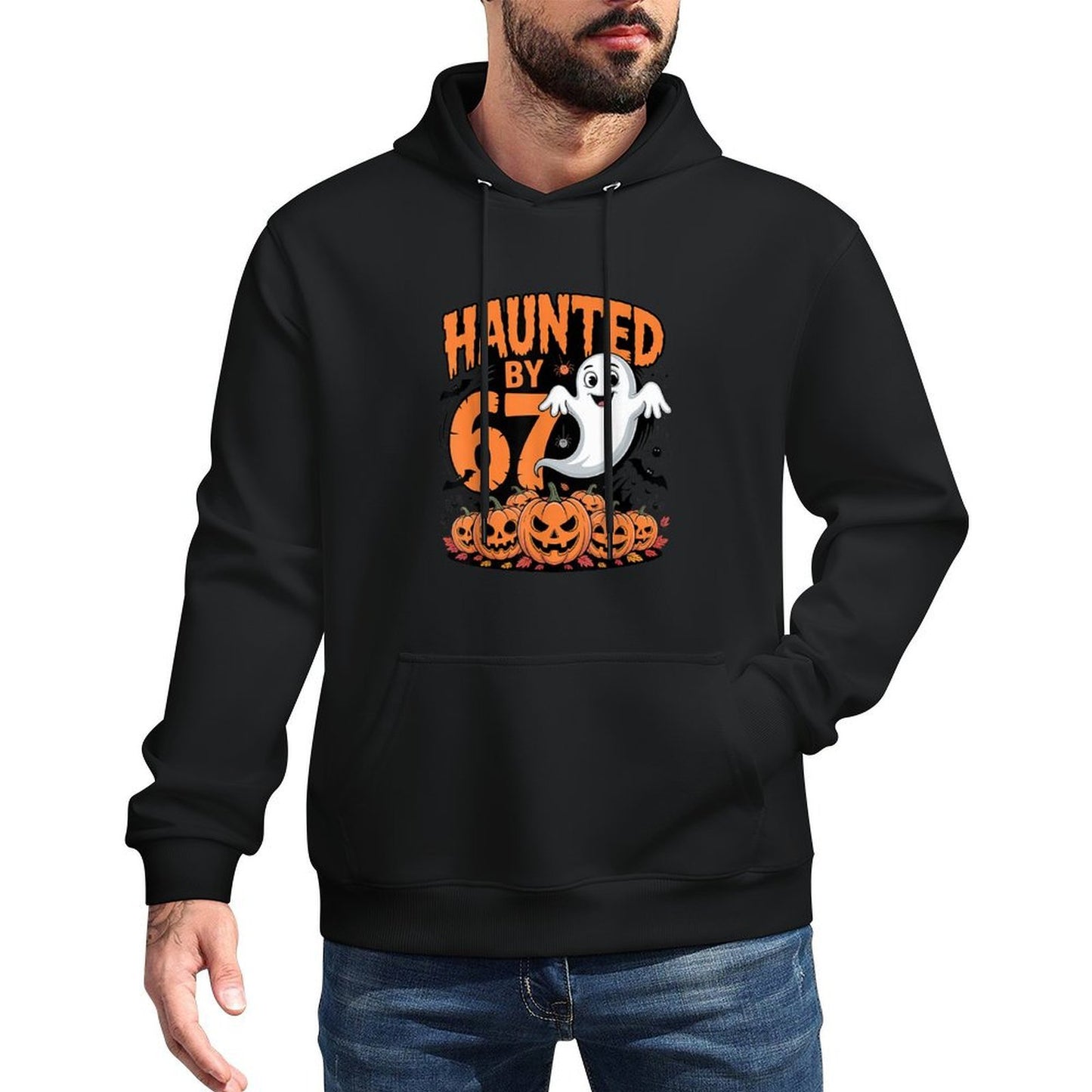 Haunted by 67 – Funny Ghost Bat Pumpkin Halloween Relaxed Fit Hoodie