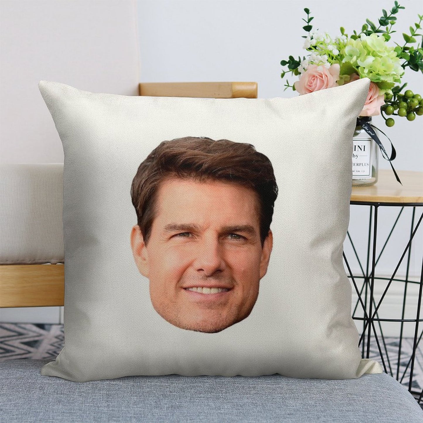 Tom Cruise Face Cutout Linen Throw Pillow Cover