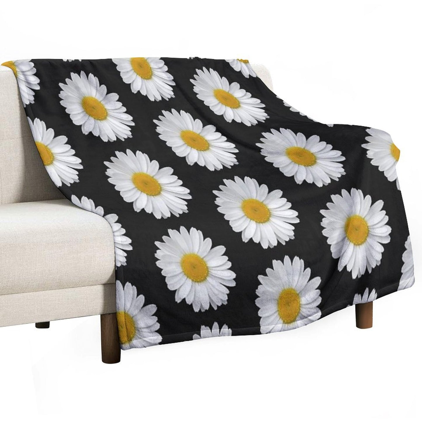 Modern Simple Elegant White Daisy Flowers on Black Throw Blanket