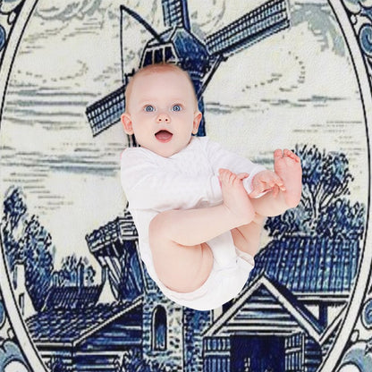 DUTCH BLUE DELFT  Vintage Windmill  Print Throw Blanket