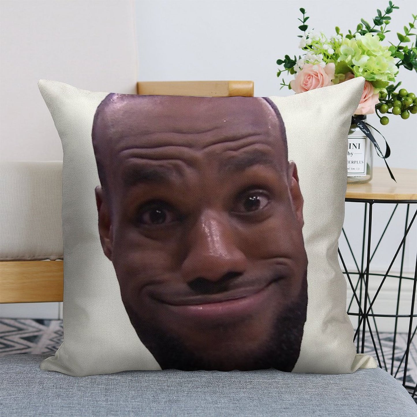 Lebron James Goofy Face Linen Throw Pillow Cover