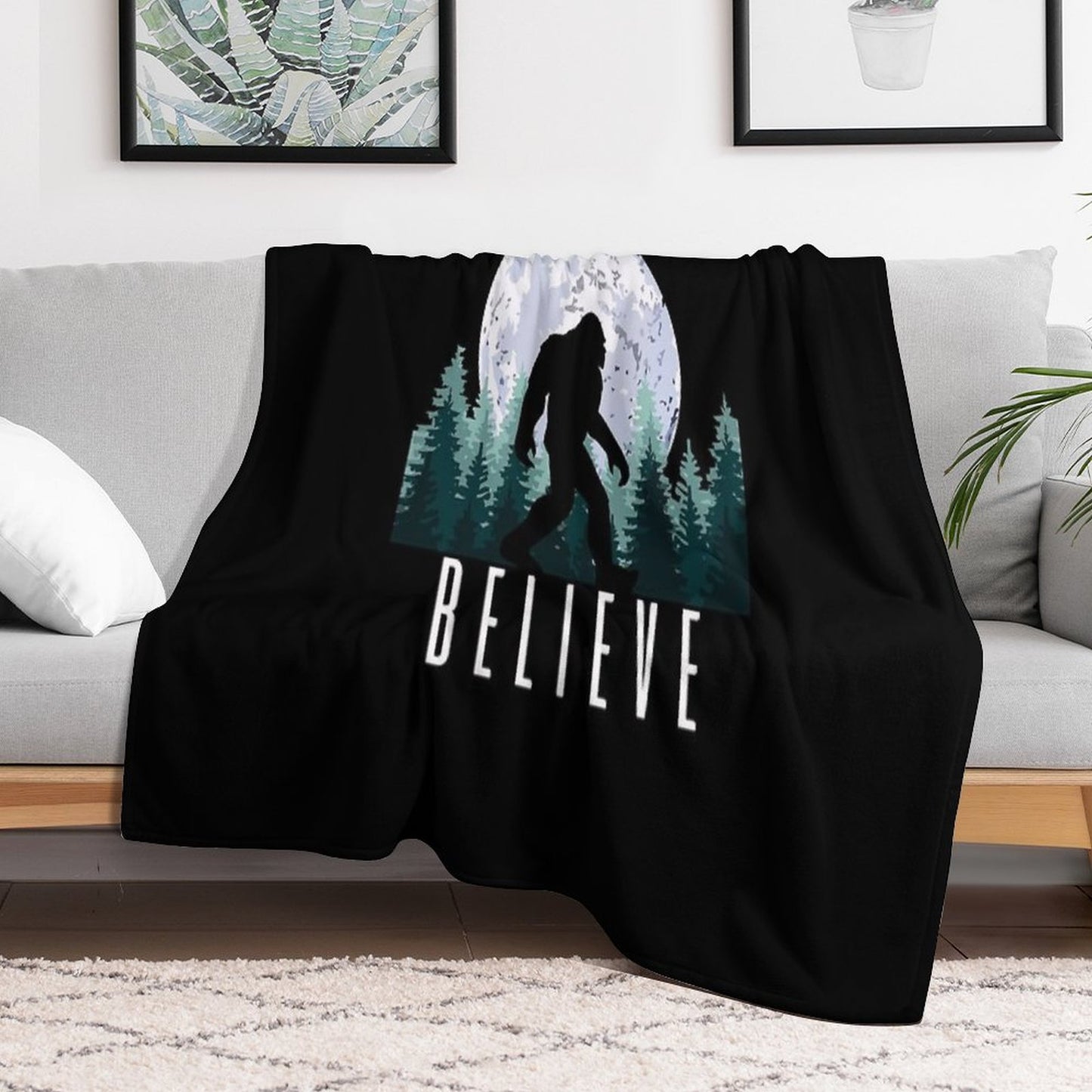 Bigfoot Believe  Sasquatch Throw Blanket