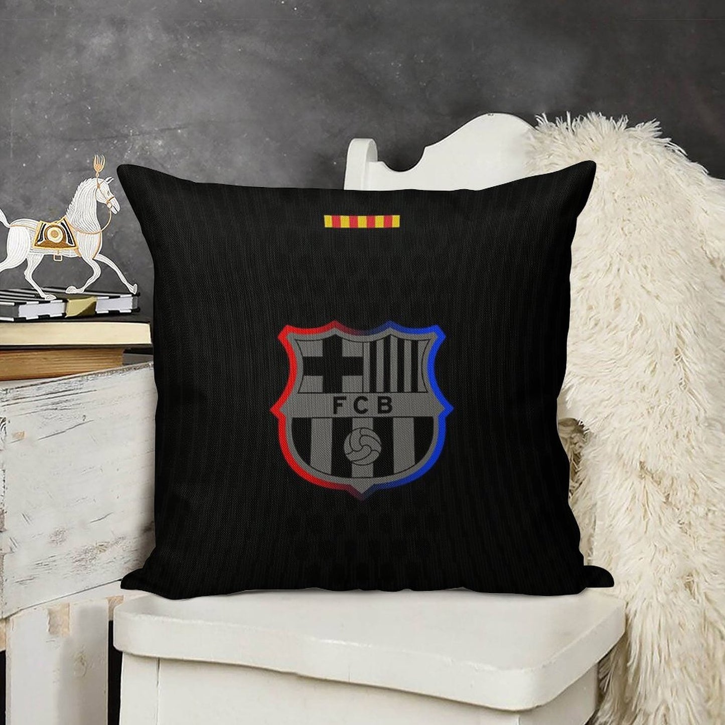Barca Away 2024-25 Black Linen Throw Pillow Cover