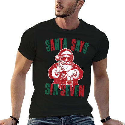 Santa Says Six Seven Funny 67 Meme Christmas Vintage Holiday  Rolled Sleeves T-Shirt